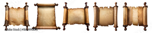Ancient Scrolls with Decorative Edges on a Transparent Background, Isolate on Transparent Background