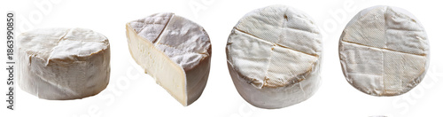 Creamy Soft Cheese Variety in Different Cuts Displayed on White Background, isolated on transparent background