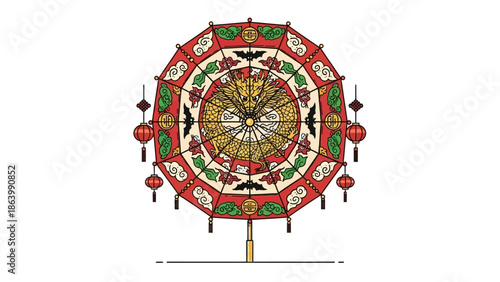 Traditional Chinese Feng Shui Compass with Bagua Symbols.