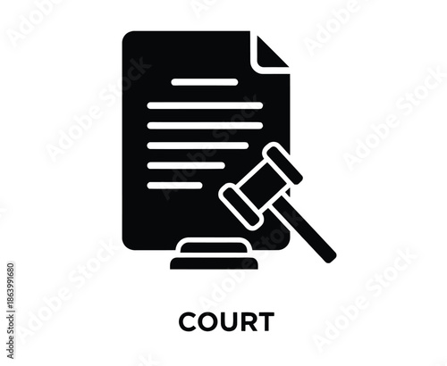 Court Document Icon With Gavel Representing Law, Justice, And Legal Proceedings