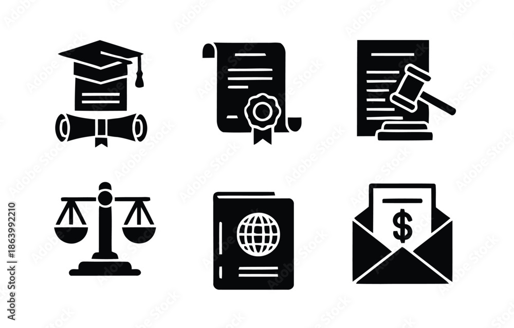 Fototapeta premium Education, Legal, Certification, and Finance Icons Set for Stock Use