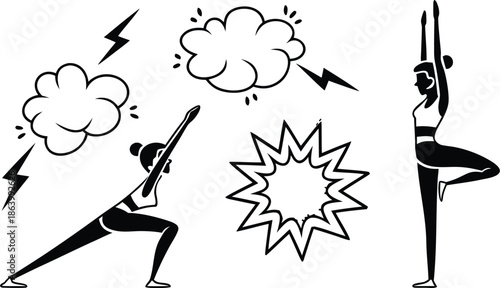 Set of comic effect shape with pop art style.  Comic surprise, attention and inspiration effect. Comic speech bubbles halftone dot background.
 vector illustration isolated