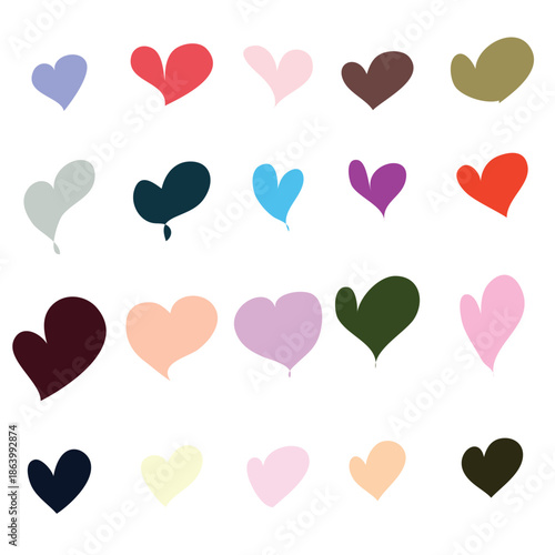 Flat Design Hand Drawn Colorful Hearts Vector Illustration