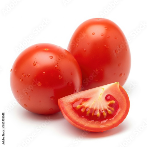 Fresh ripe red tomatoes and a slice ready for culinary creations