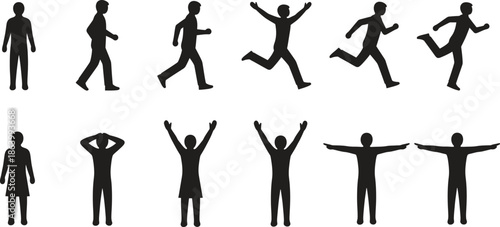 set of black silhouettes of people in various poses