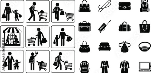 Collection of holiday shopping bags and accessories silhouettes for festive season commerce