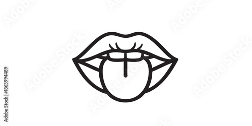 Women lips with tongue thin line icon, gesture concept. Vector graphics. Fun sign on white background, outline style icon for mobile or web design.
