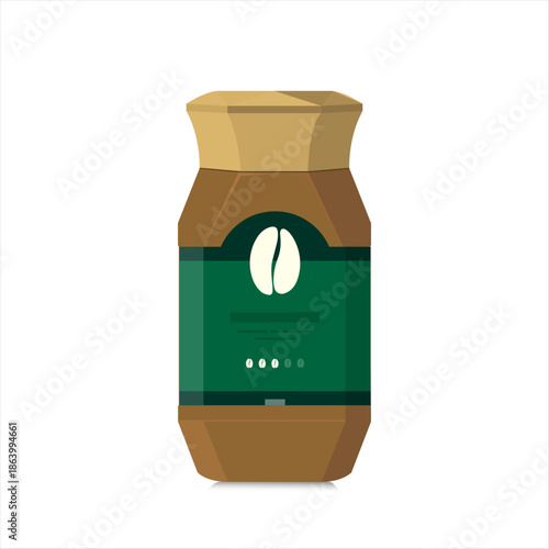Instant coffee. Can of coffee on a white background. Vector illustration