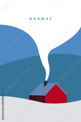 Norway. poster. tourist postcard. scandinavian houses. vector illustration