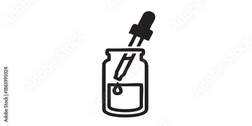 Jar with pipette thin line icon, vaping concept. Vector graphics. Liquid filler sign on white background, outline style icon for mobile or web design.
