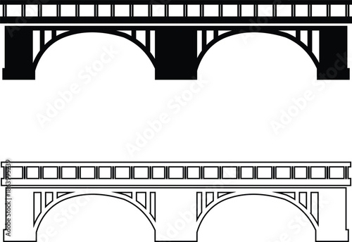 Bridge icons set collection with arch suspension truss viaduct structures in flat and line style, transportation infrastructure outline illustration group for city map UI design
