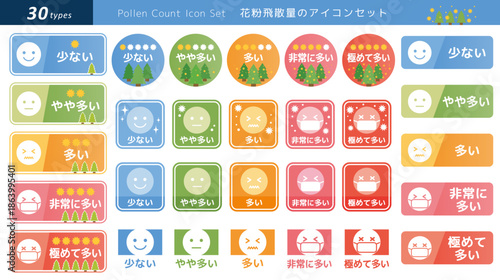 花粉症・花粉飛散量のアイコン30種類のセット