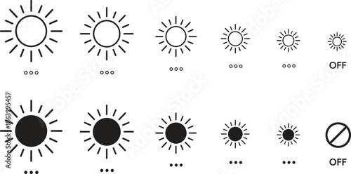 Sun icons with different light intensity levels and off symbols