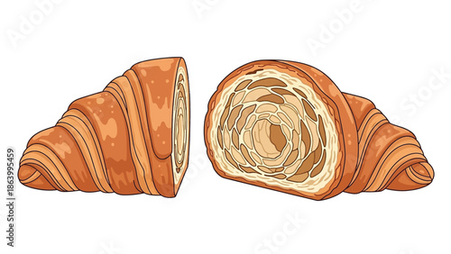 Perfect Croissant with Honeycomb Crumb Structure Flat Vector Illustration