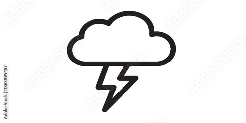 Cloud with lightning thin line icon, electricity concept. Vector graphics. Weather sign on white background, outline style icon for mobile or web design