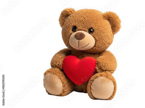 Teddy bear holding heart isolated on transparent background