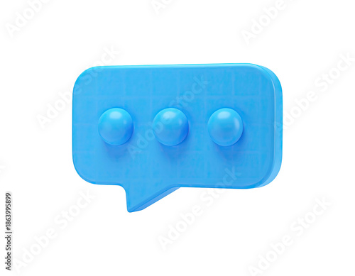A 3D rendered blue chat bubble with three dots, isolated on a black background
