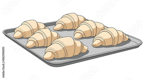 Croissant Dough Proofing on Baking Tray Flat Vector Illustration