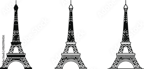 eiffel tower trio minimalist silhouette and detailed line art