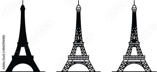 eiffel tower line and solid icon set architectural vector