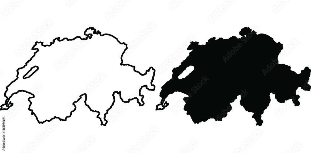 Obraz premium A minimalist black and white map of Switzerland. Detailed outline of the country's borders.