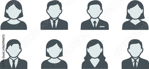 avatar group icons eight user profile silhouettes for web design