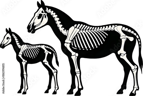 Horse and foal skeleton side view