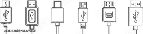 usb connectors and cables in a row on white
