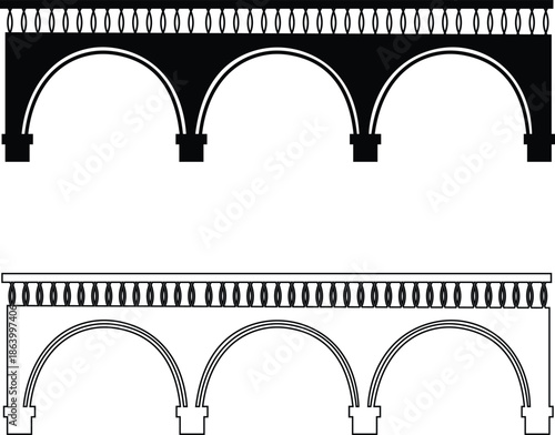 Bridge icons set collection with arch suspension truss viaduct structures in flat and line style, transportation infrastructure outline illustration group for city map UI design