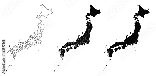 Japan map series in black and white