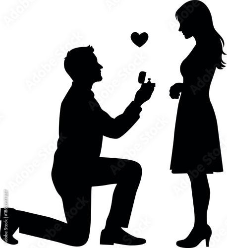 A romantic proposal silhouette with a heart