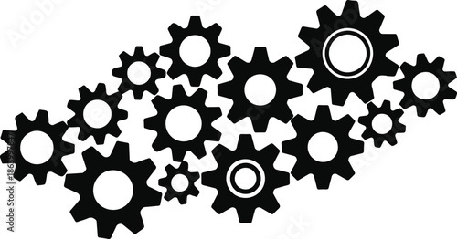 gear set arrangement flat icons representing system collaboration