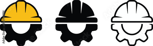 construction hardhat gear silhouette outline and flat icons