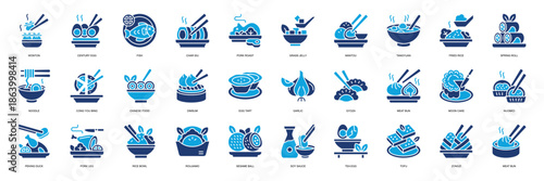 Chinese Food Solid style. Containing Wonton, Century Egg, Fish, Char Siu, Pork Roast, Grass Jelly, Chinese Food