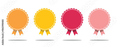 Award ribbon badge icons set. Round rosette labels. Empty certificate seals. Colorful flat vector design. Achievement and quality marks