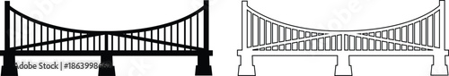 Bridge icons set collection with arch suspension truss viaduct structures in flat and line style, transportation infrastructure outline illustration group for city map UI design
