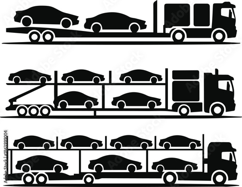 autotransporter truck silhouettes vector set car carrier designs