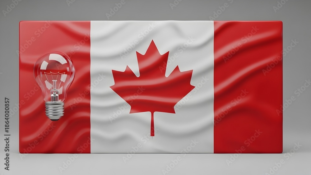 Obraz premium Canadian Flag with Light Bulb Symbolizing Innovative Ideas, National Pride, and Creativity, Business, Innovation, Inspiration