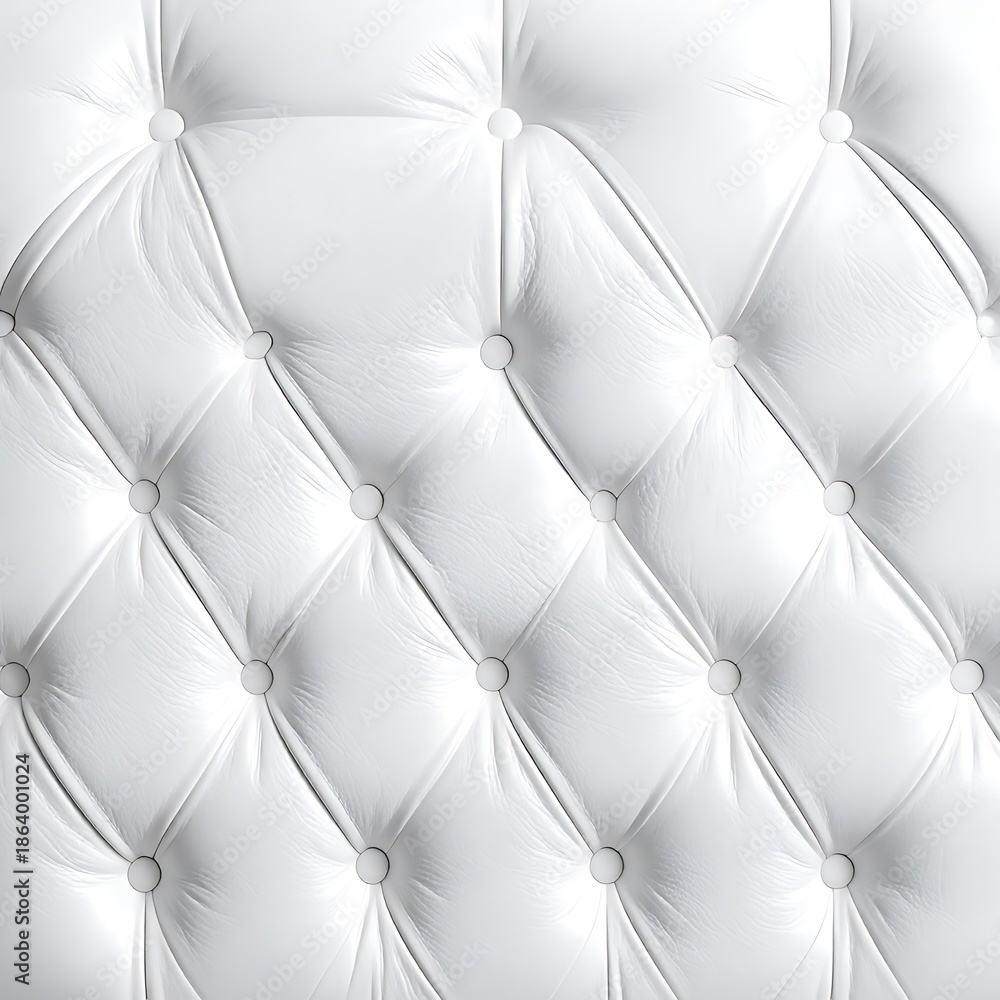 Naklejka premium White quilted texture of tufted material, creating geometric diamond patterns with buttons securing fabric folds