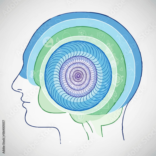 Innovative mind with spiral brain concept for creativity and technology
