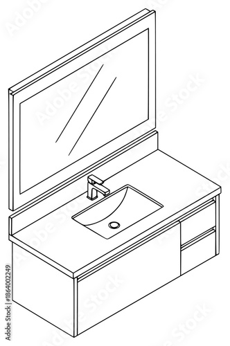 an outline of a dressing table with a mirror, desk, drawing, mirror, open, outline, against transparent background