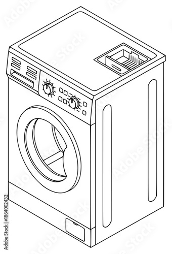 icon of washing machine in black outline on , black, drawing, icon, machine, outline, washing machine, against transparent background