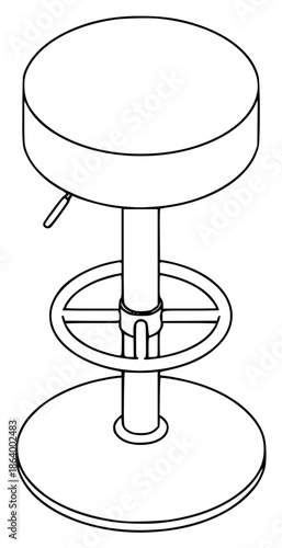 a round table with a backrest icon in outline style isolated on , 3d, drawing, icon, outline, round, table, against transparent background