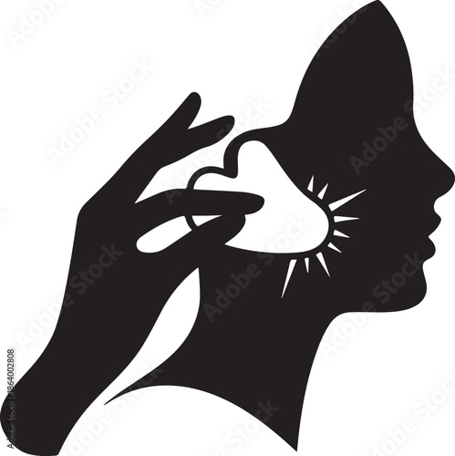 Gua sha jawline lift flat black vector silhouette art illustration