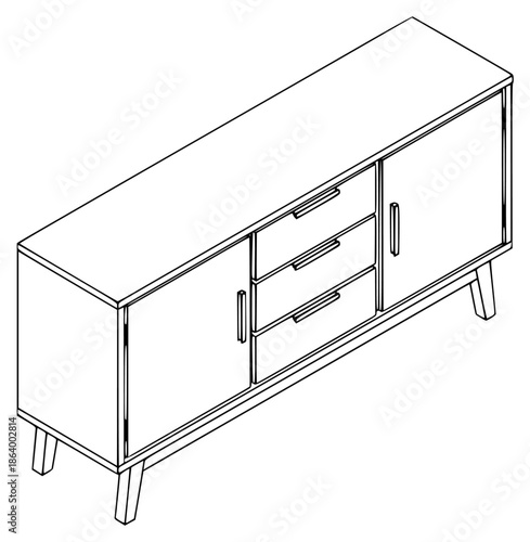 cabinet with drawers icon in outline style on a , 3d, cabinet, drawing, icon, against transparent background