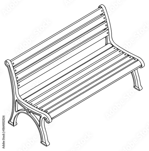 a drawing of a wooden bench, black outline on a , bench, black, drawing, outline, park bench, sketch, wooden, against transparent background