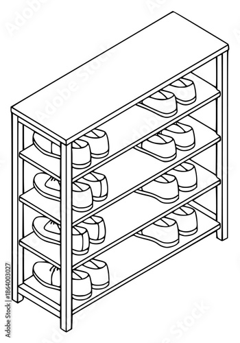 a table with shoes on the shelves, drawing, icon, rack, shelf, shoe, table, against transparent background