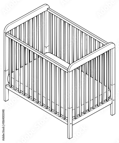 a drawing of a crib with a baby inside, baby, cage, crib, drawing, against transparent background