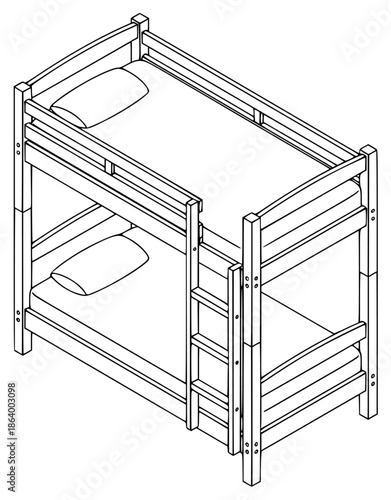 a drawing of a bunk bed, bed, bunk bed, drawing, table, against transparent background