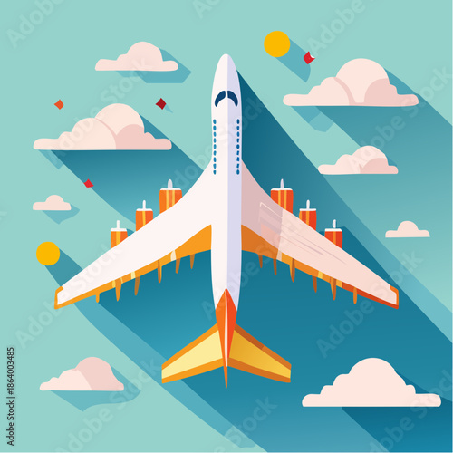 Avion Commercial au-dessus de l’Océan : Illustration Dynamique et Colorée